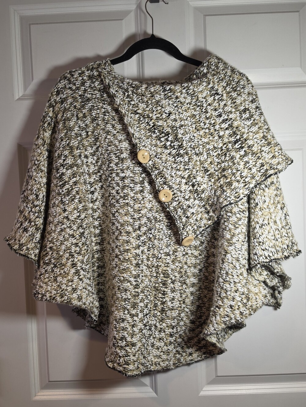 Papillon Cozy Multi-Color Knit Acrylic Button Poncho Sweater - Women L